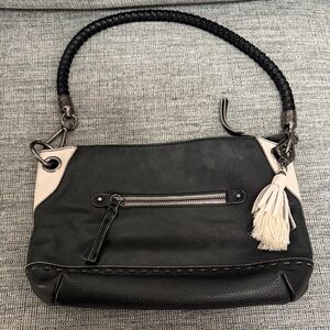 The Sak Black and White Mini Hobo Bag with Tassel Charm U216